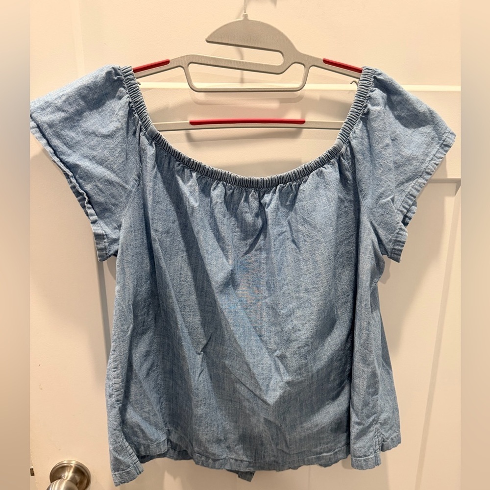 Levi’s Chambray Denim Off Shoulder Top XL Blue Elastic Neck